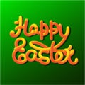 Fhrase `Happy easter`, gradient orange tape lettering isolated on the green background